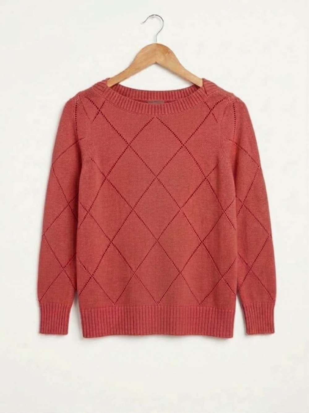 Style & Co. Coral Open-Knit Diamond Crewneck Sweater